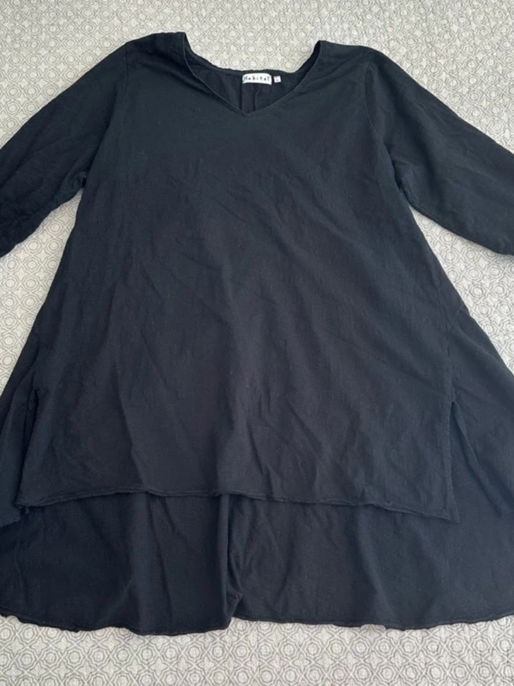 GOOD Habitat XL Empire Tunic Top A-Line High Low Black 100% Cotton Raw Hems - Picture 4 of 13